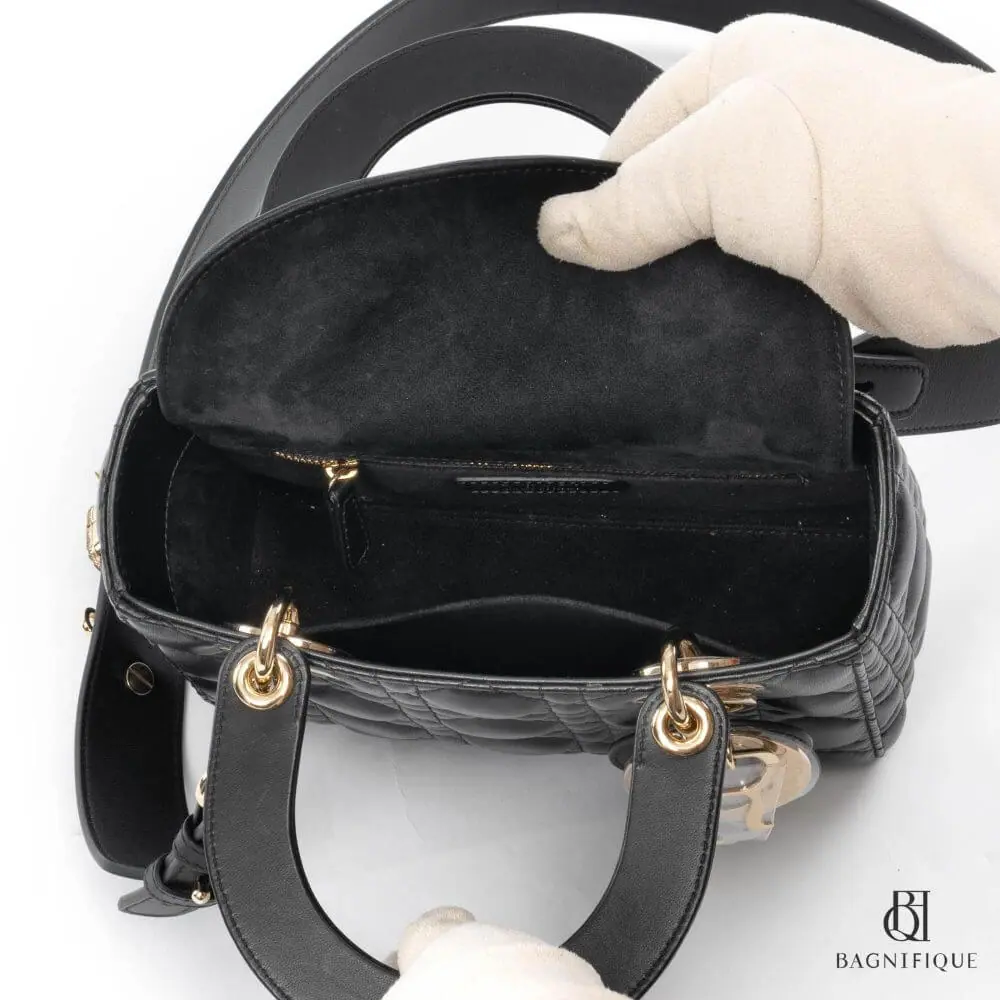 DIOR LADY SMALL BLACK CALF GHW 7500